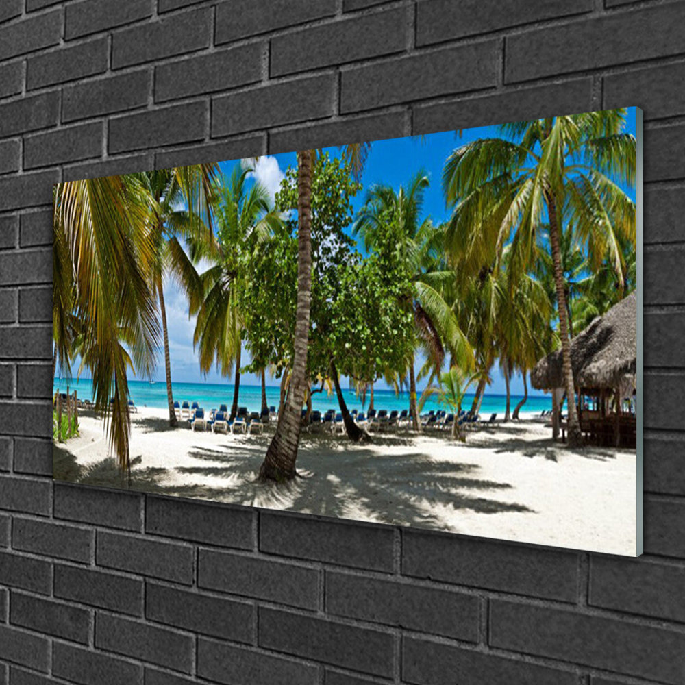 Glasbild Landschaft Strand Palmen