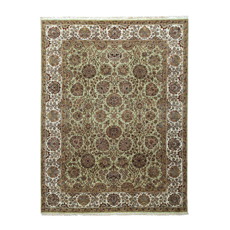Tapis vert clair / ivoire noué à la main