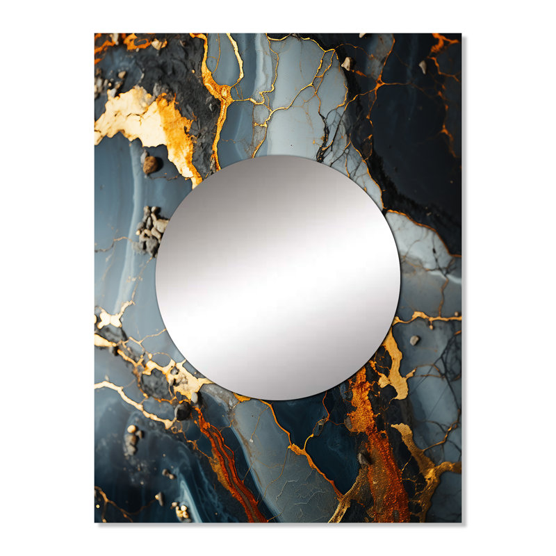 Sharleene Grey and Gold Abstract Marble Granite II - Abstract Mirror, Gold Unique Wall Mirror, Printed Metal Art, 32" x 24"