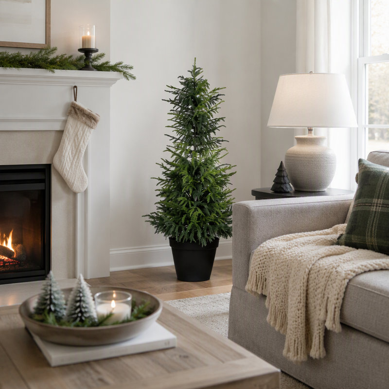 Artificial Real Touch Norfolk Pine Tree 2pcs/set, Potted Plants for Christmas