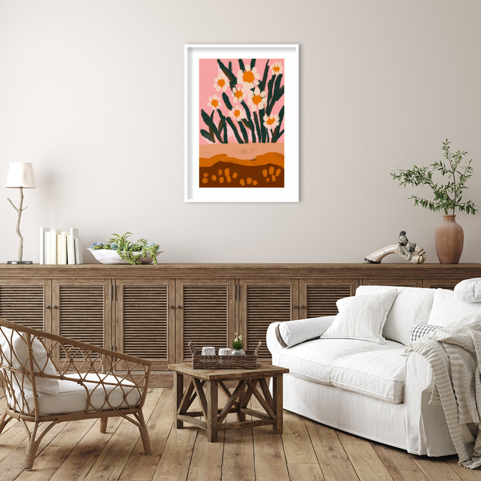 Galya "Pastel Flower Impression No 3" Print, 41" H x 30" W, White