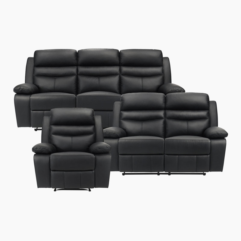 Ensemble de salon inclinable 3 pièces Hwang Plliow, Noir, noir, noir, noir