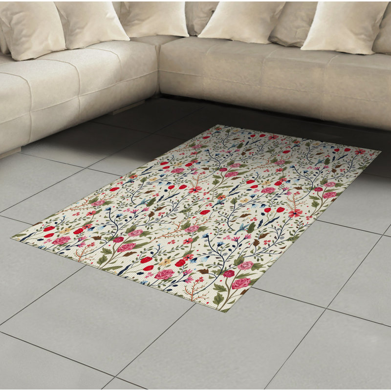 Floral High Density Long Fiber Poly Threads Decorative Area Rug Carpet, Rectangle 4' x 5'8"