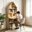 Bureau d'artisanat pliant avec tablettes de rangement, bureau convertible dissimulé en bibliothèque, bureau pliable avec rangement, bureau de disparition pour petits espaces, table de bricolage multifonctionnelle, bureau de coiffeuse