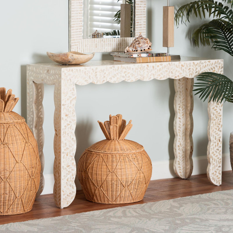 Hedya Floral Capiz Shell Console Table with Scalloped Detailing
