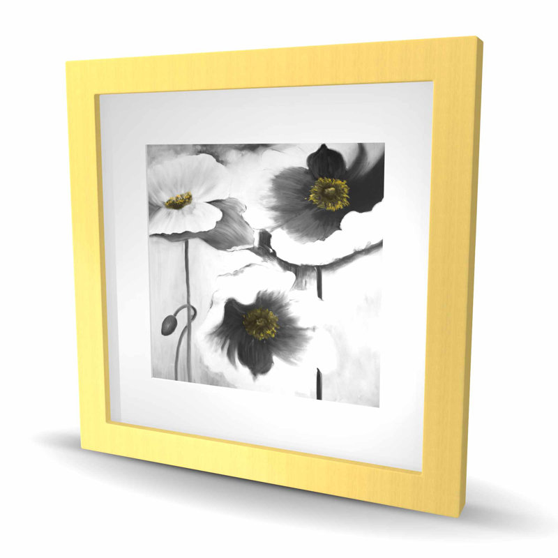 Imprimé de fleurs noir et blanc - décor de bureau encadré, H 16 po x l 16 po, Doré