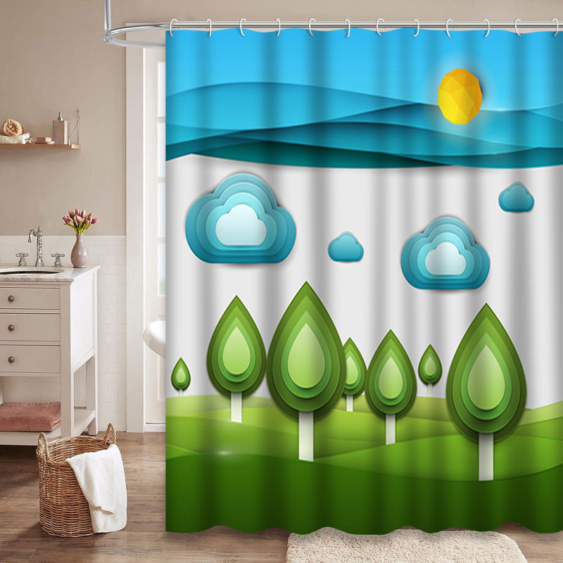 Dessin de rideau de douche avec 12 crochets, L 72 po x l 84 po