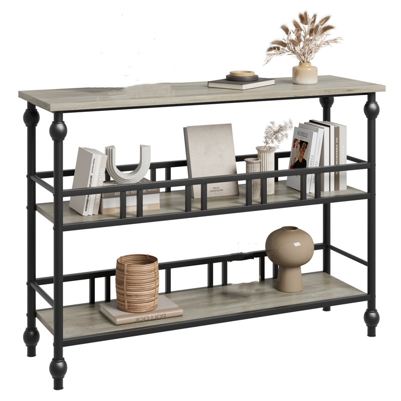 Gray 43" Console Table 3-Tier Narrow Sofa & Entryway Table with Storage Shelves for Living Room, Gray