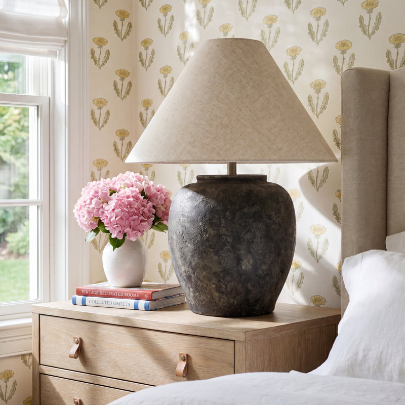 Concrete Table Lamp, White, Black