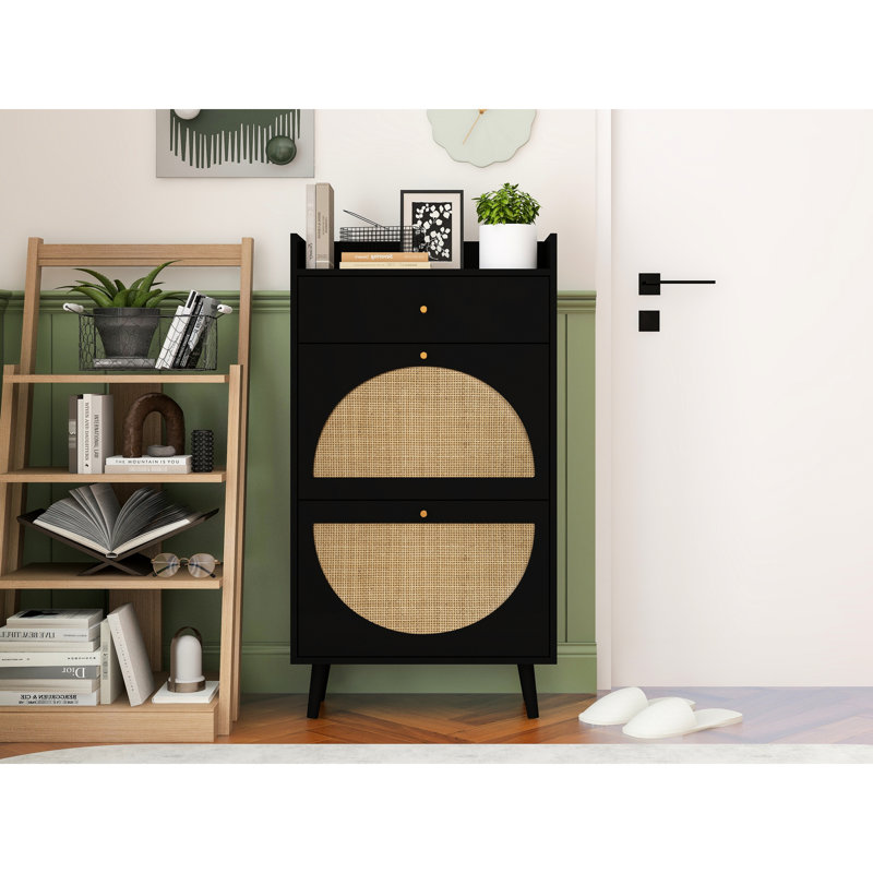 2 Door 1 Drawer Shoe Shelf, Double Layer Entrance Storage, 45 Lbs Load, Natural Perfection, Exquisitely Made Panel Cabinet Doors Drawer, Holder, Outer, Intricately