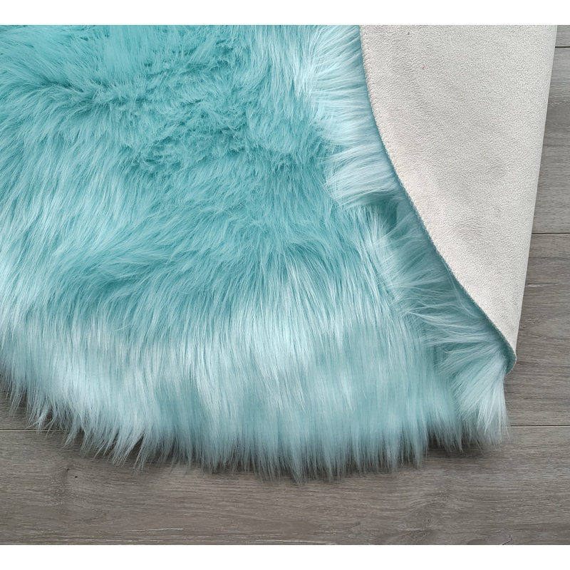 Tapis rose à poil long fabriqué à la main Mamed Dosie, Rond 5 pi