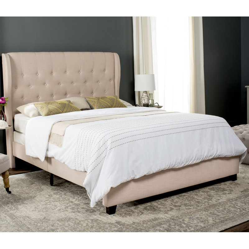 Christerfer Tufted Upholstered Low Profile Standard Bed, Full, Beige Linen