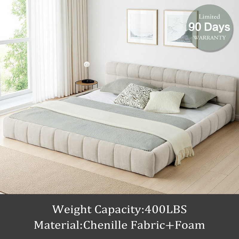 Très grand cadre de lit tapissier très grand avec tissu épais, lit plateforme grand format en chenille avec tête de lit et structure solide. Aucun sommier tapissier requis