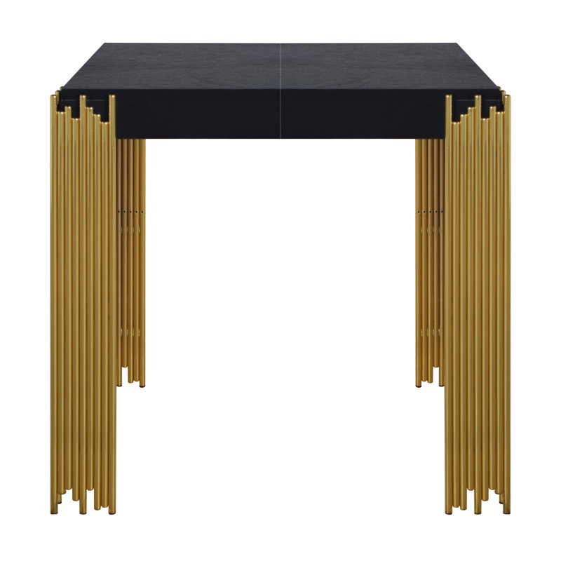 Table de bout Theo, pieds en métal doré rétro, bois noir, carré 25 po