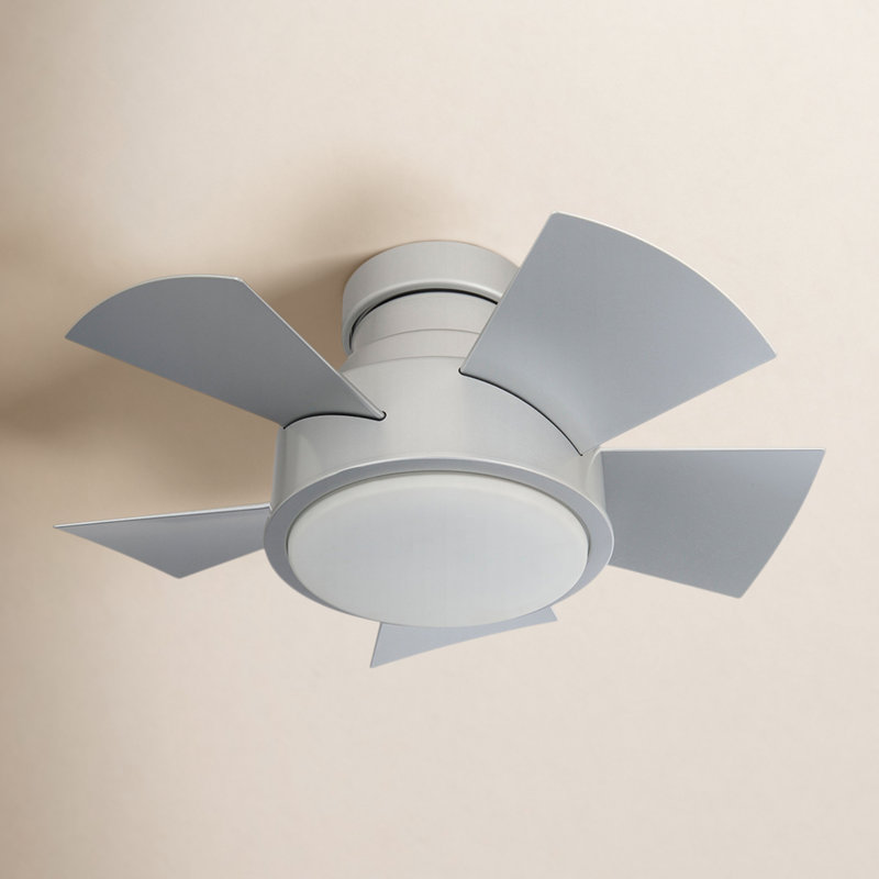 Vox 5 - Blade Indoor/Outdoor Smart Flush Mount Ceiling Fan with Remote Control and LED Light Kit, 26", Titanium Silver