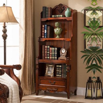 European Style Solid Wood Carved Bookcase Storage Bookcase