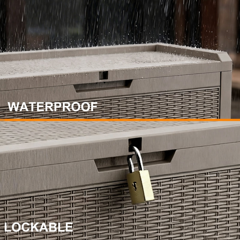 41.94"W 60 Gallon Weather-Resistant And Waterproof Resin Lockable Deck Box(Light Brown), Brown-Gray