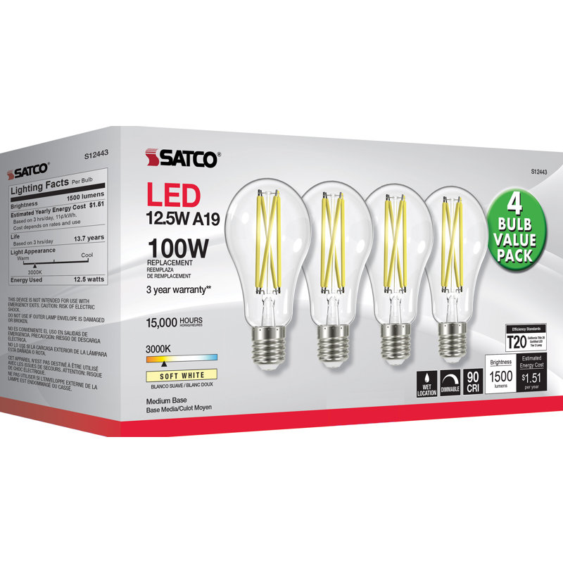 12.5 Watt Clear LED Bulb, 3000K