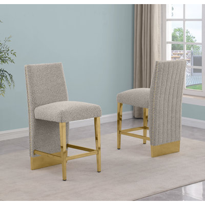 Revêtement de tabouret de bar et de comptoir en tissu bouclé avec garniture cloutée et pieds chromés
