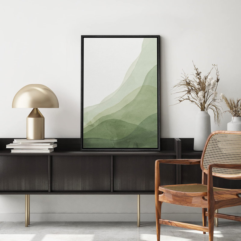 Minimal paysage abstrait dégradé de vert formes géométriques superposées, H 36 po x l 24 po, Noir