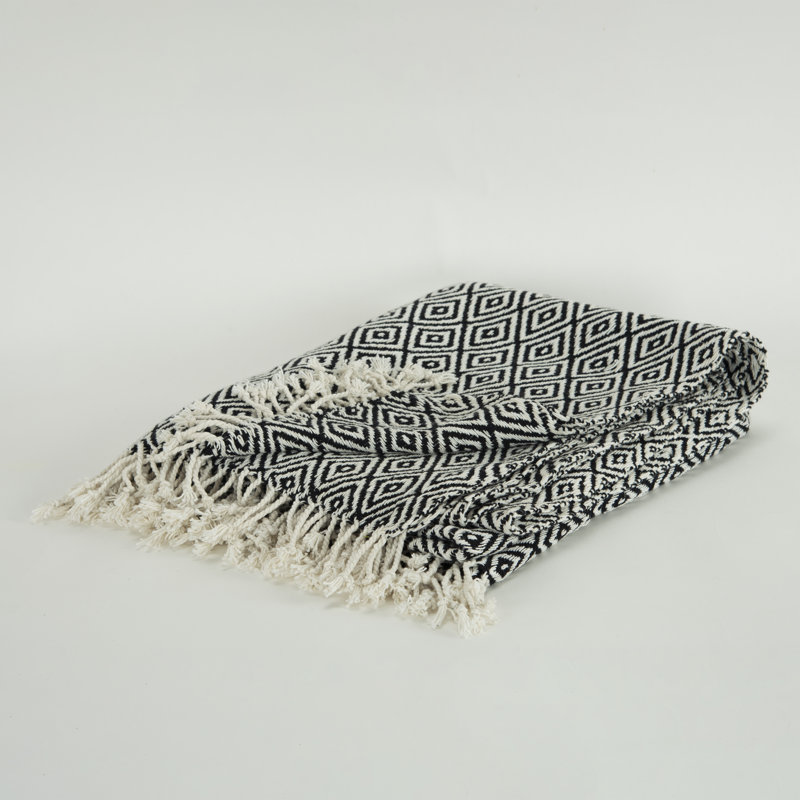 Jeté 100% coton , Noir / naturel