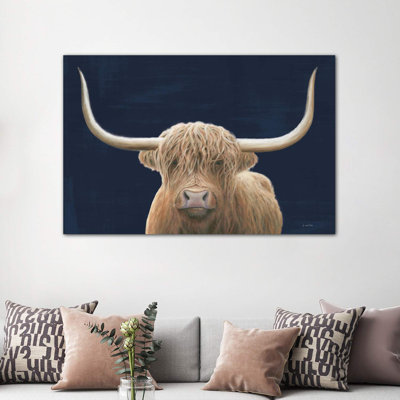 Highland Cow Navy by James Wiens - Wrapped Canvas Print