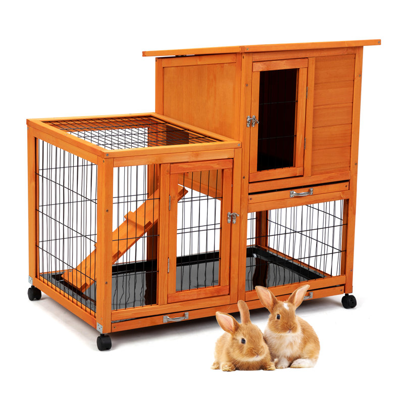 Enceinte de lapin orange spacieuse - convient à divers plateaux amovibles pour animaux de compagnie, toit imperméable et roulant garanti