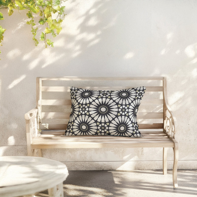 Coussin lombaire d'extérieur à motif géométrique Sylvia, Gris anthracite