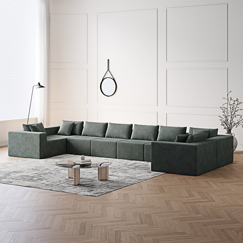 Canapé modulaire rembourré modulaire en L, Vert d’armée