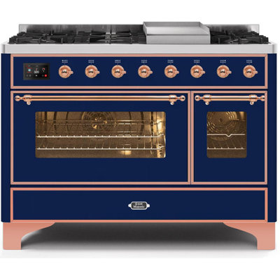 Cuisinière à double combustible de 48 pouces avec 8 brûleurs scellés et plaque chauffante ILVE Majestic II Series