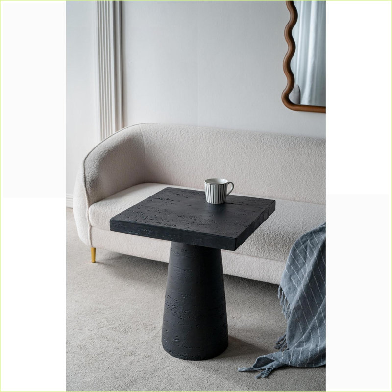 Table basse noire en magnésium - plateau carré aux lignes épurées, base arrondie, polyvalente pour le salon / la table de chevet