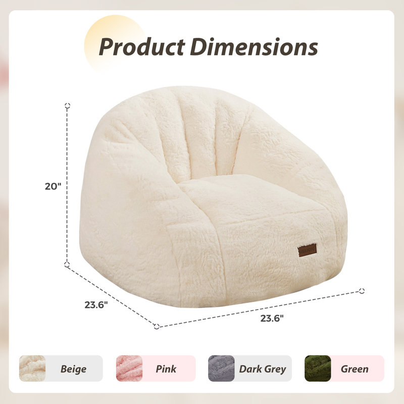 Shell Shape Bean Bag Chair for Kids, Teens, and Adults, Beige Faux Fur