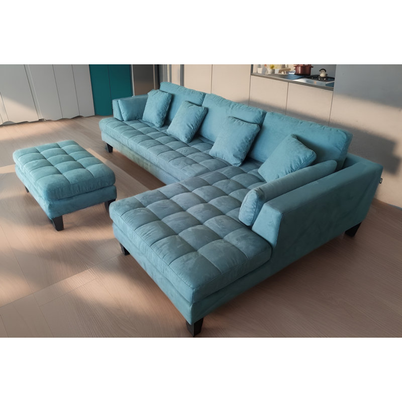 Canapé modulaire en microfibre avec repose-pieds Pritesh, Accoudoir à droite (vu de face)