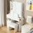 Small Space Left Drawer Desktop Vanity Table + Cushioned Stool, 2 AC+2 USB Power Station-277867221