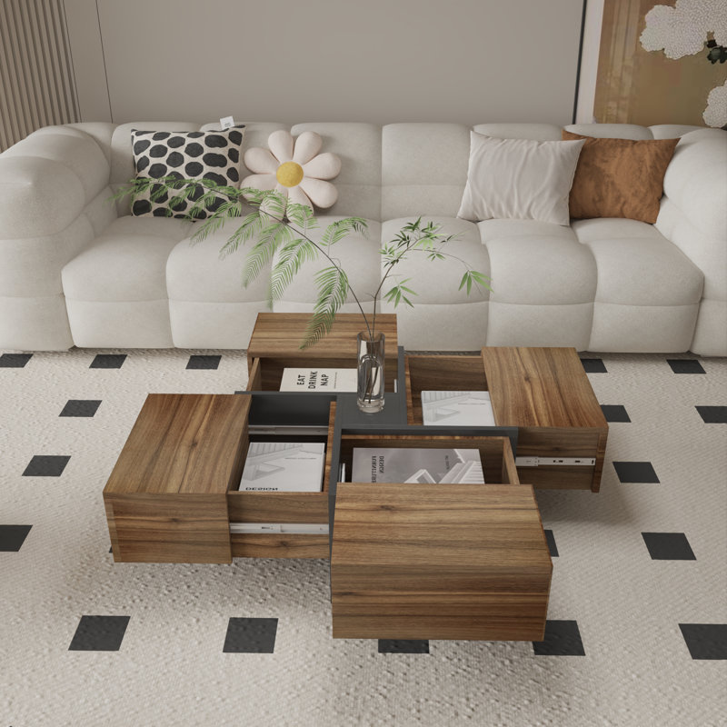Bunita Pedestal Coffee Table with Storage, Walnut