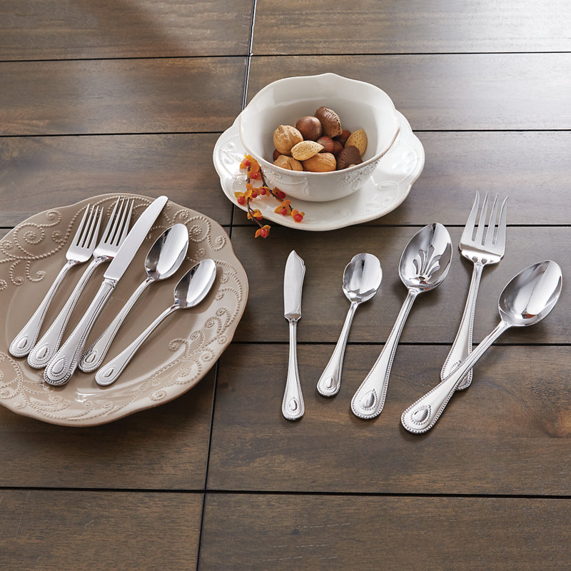 French Perles 65 - Piece Stainless Steel Flatware Set, Service for 12 