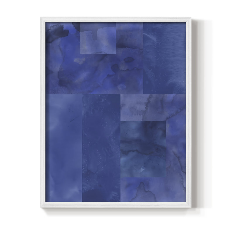 Blue Puzzle I Framed Print - Solid Wood, 11" H x 9" W, White Framed
