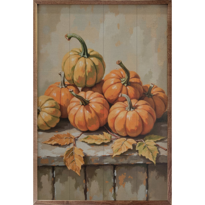 Small Pumpkin With Beech Branch, 8" H x 5" W