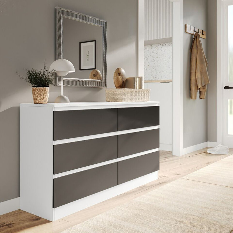 Sreyan Solid Wood 6 - Drawer Rectangle Accent Chest, White/Black