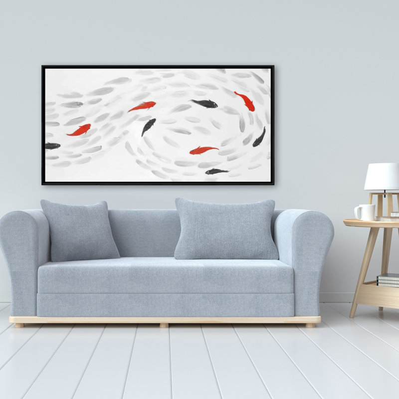 Reproduction de tourbillon de poissons nageant sur toile