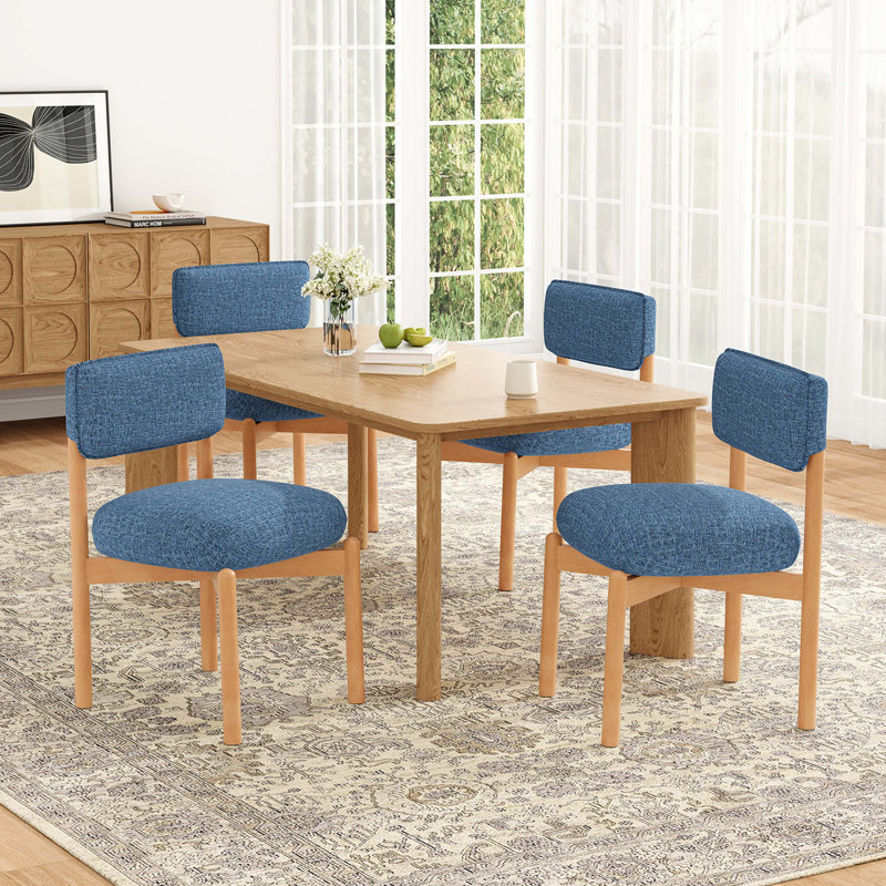 Chaise de salle à manger moderne en lin mélangé en bois pour cuisine ou salle à manger (ensemble de 2), Bleu