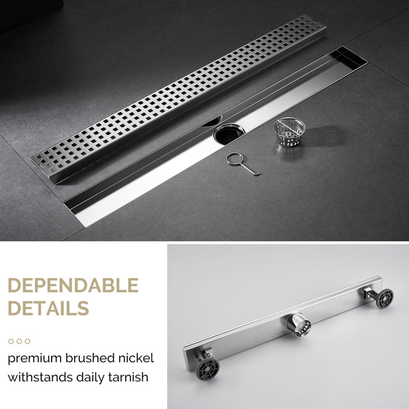 Linear Grid Shower Drain, Brushed Nickel