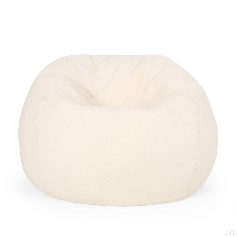 3 Foot Rounded Bean Bag Chair, Cream Fabric