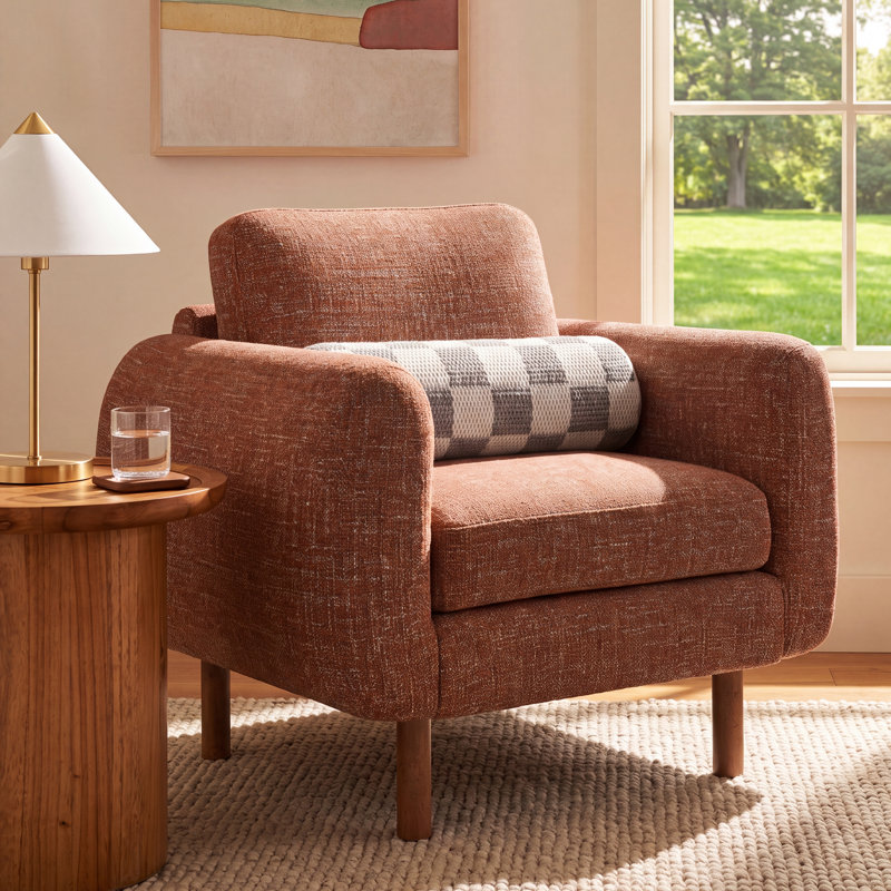 Leno Upholstered Armchair, Caramel Performance Chenille