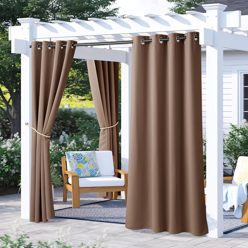Blackout Outdoor Curtains 2 Panels Waterproof, Thermal Insulated Stainless Steel Rustproof Grommet Indoor Outdoor Curtains & Drapes for Yard/Gazebo Grommet