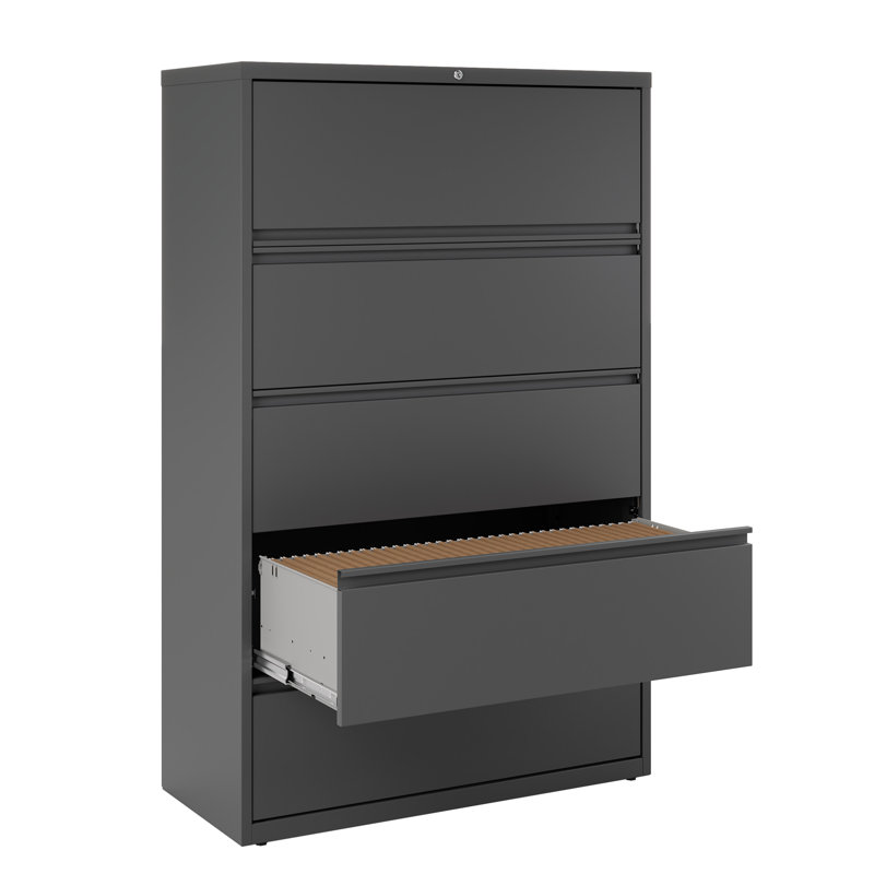 Harietta 42'' Wide 5 -Drawer Steel File Cabinet, Charcoal