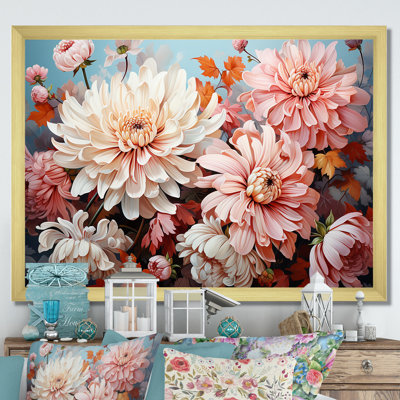 Chrysanthèmes - collage rose et blanc - impression