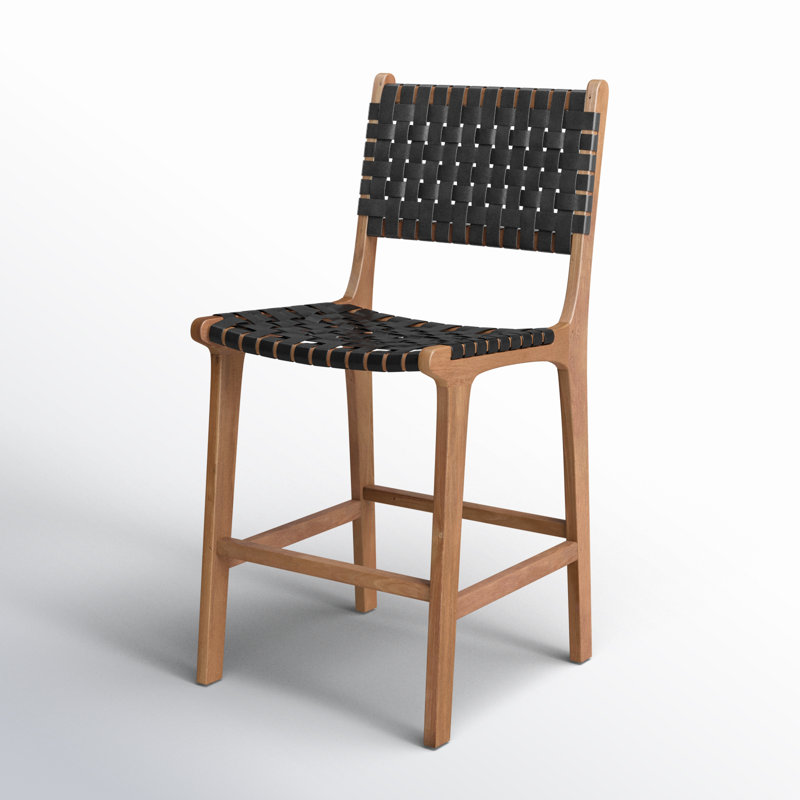 24" Counter Stool, Black Leather/ Natural Wood Frame