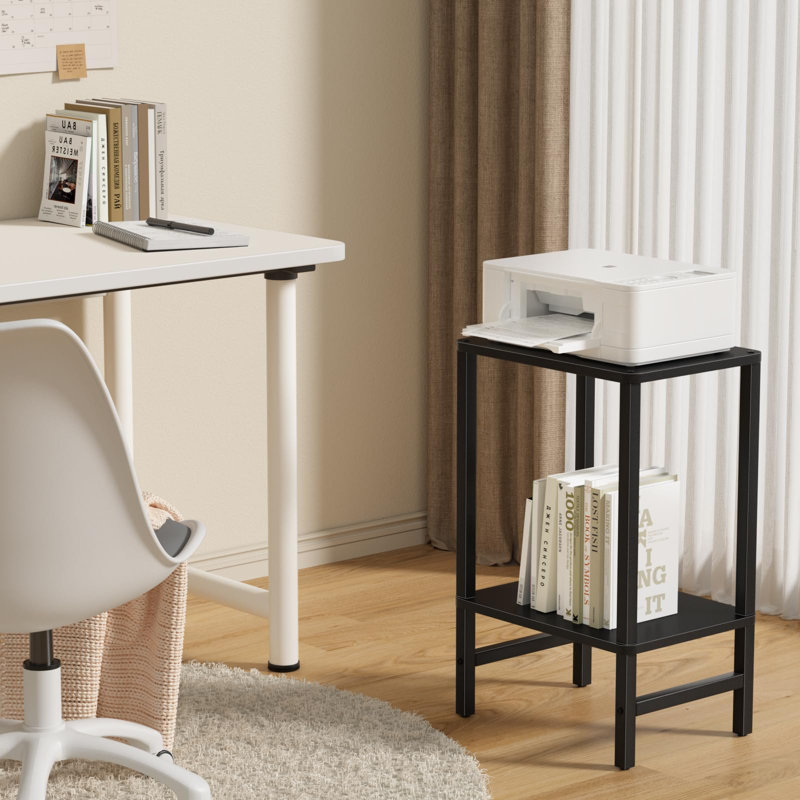 Table d'appoint étroite à 2 niveaux, tables de bout industrielles pour petits espaces, Black, 1