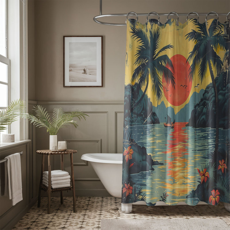 Rideau de douche standard 1 pièce Old-World Hawaiian Dusk, H 74 po x l 71 po